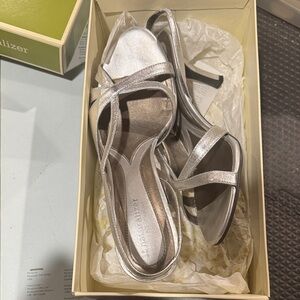 Naturalizer Metallic Silver Strappy Slingback Heels